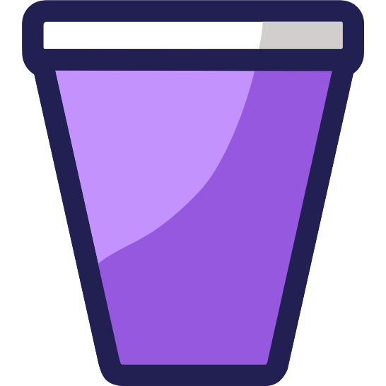 a purple cup with a white rim is depicted with  dark line art. 